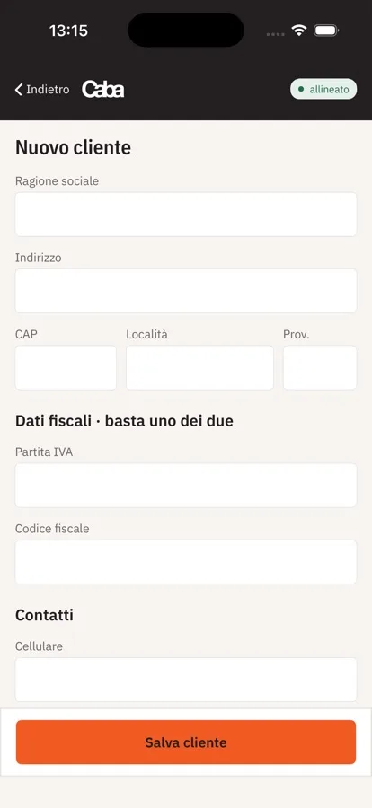 App CABA: nuovo cliente